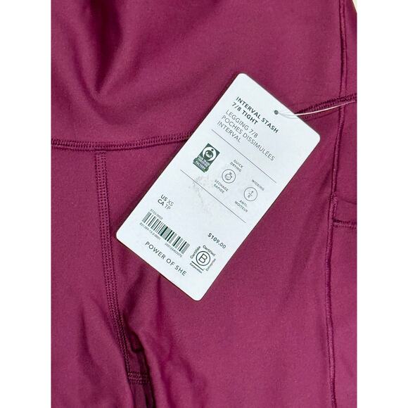 Athleta π·πͺπ½π Wild Plum Interval Stash High Rise 7/8 Leggings Size XS NWT - Picture 9 of 9